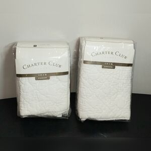 Two Charter Club Luxury Quilt Collection White Florentine Standard Pillow Shams